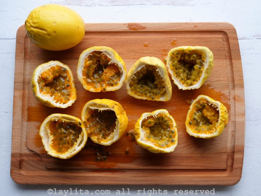 Fresh yellow passion fruits or maracuyas
