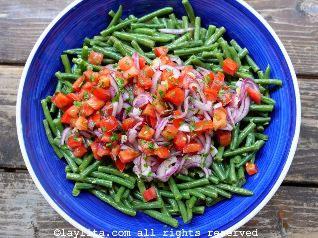 Green bean salad with lime marinated tomato and onion