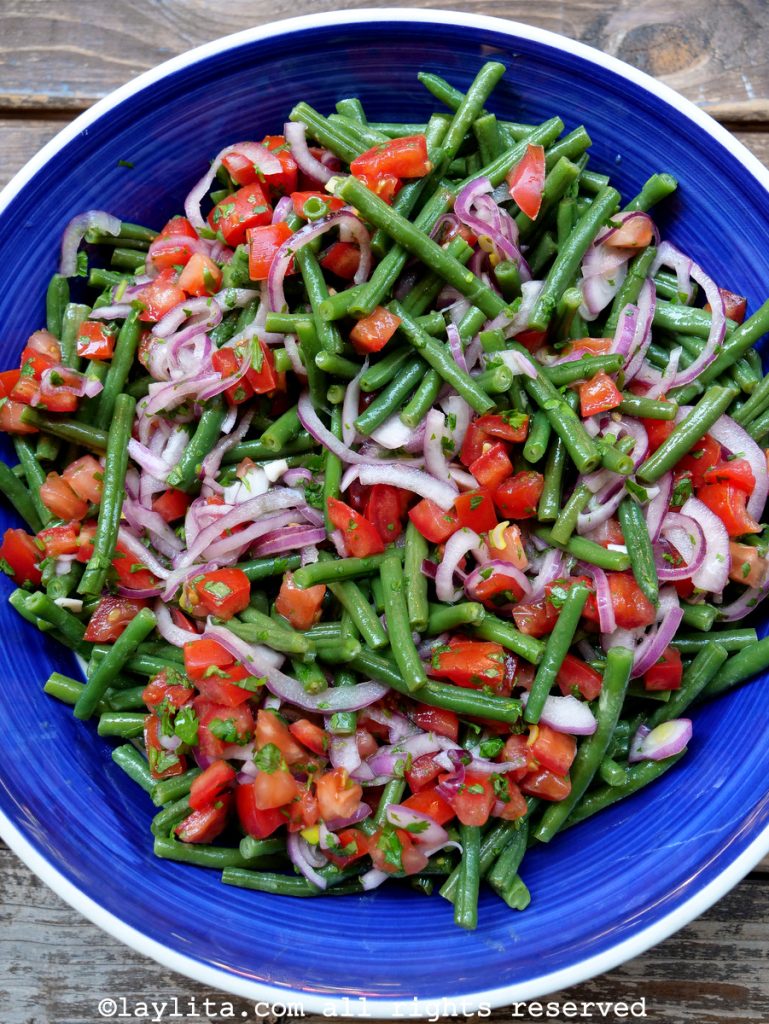 Green bean tomato salad with cilantro lime mustard dressing