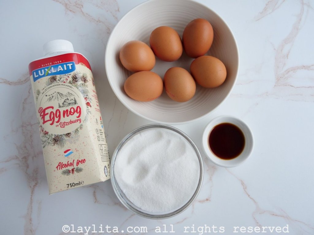 Ingredients for eggnog creme caramel flan recipe