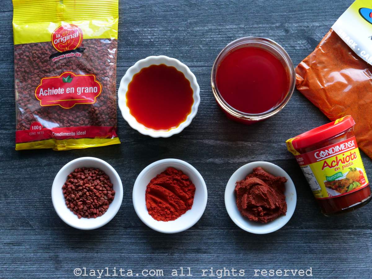 Achiote or annatto in different forms