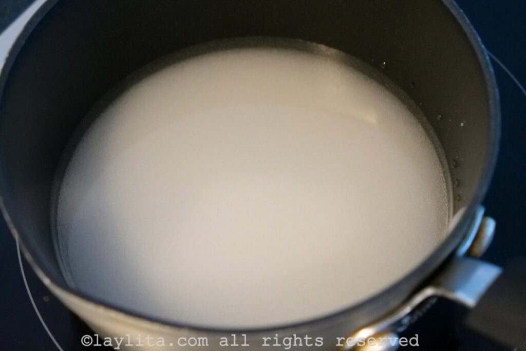 Saucepan with water and sugar in it