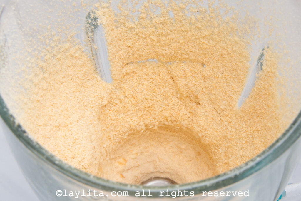Cookies blended into a powder in a blender