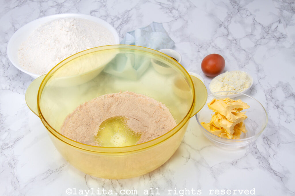 Yeast and water in a bowl.