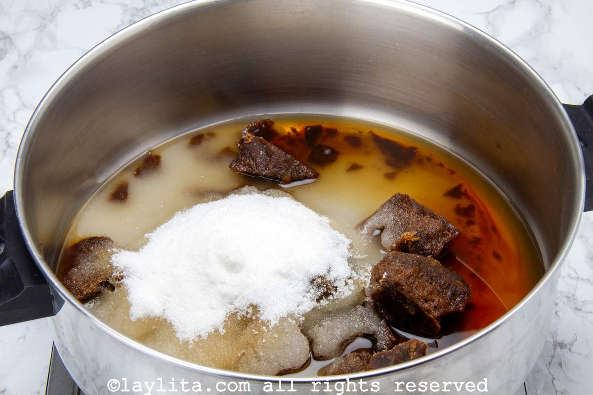 Ingredients for the syrup in a pot.