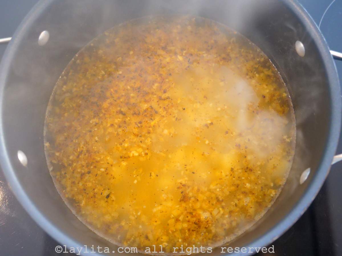 Water added to the pot.