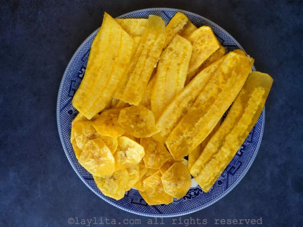 Plate with chifles or thin green plantain chips