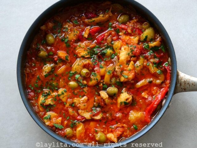 Salted cod fish stew in a pan