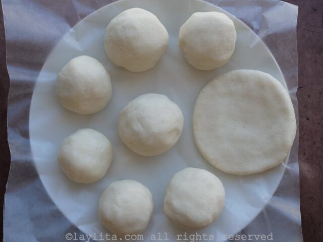 Forming the arepas before cooking