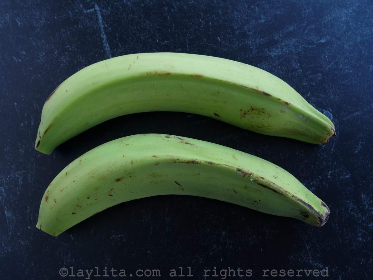 Two green plantains on a dark blue background