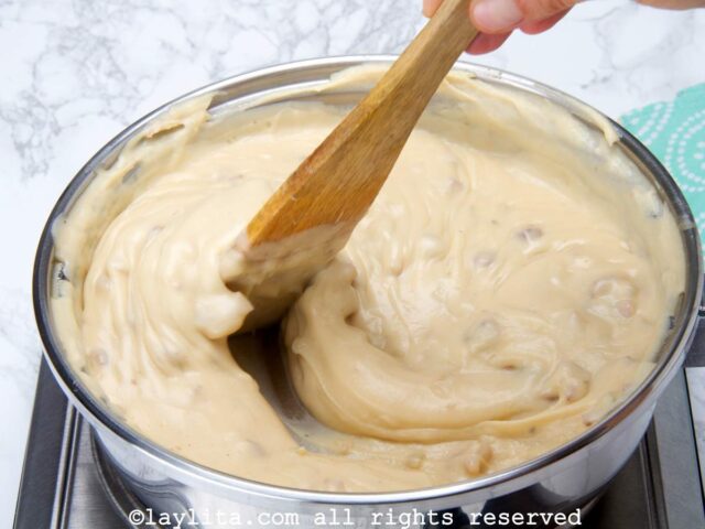 Preparing the croqueta mix on the stove