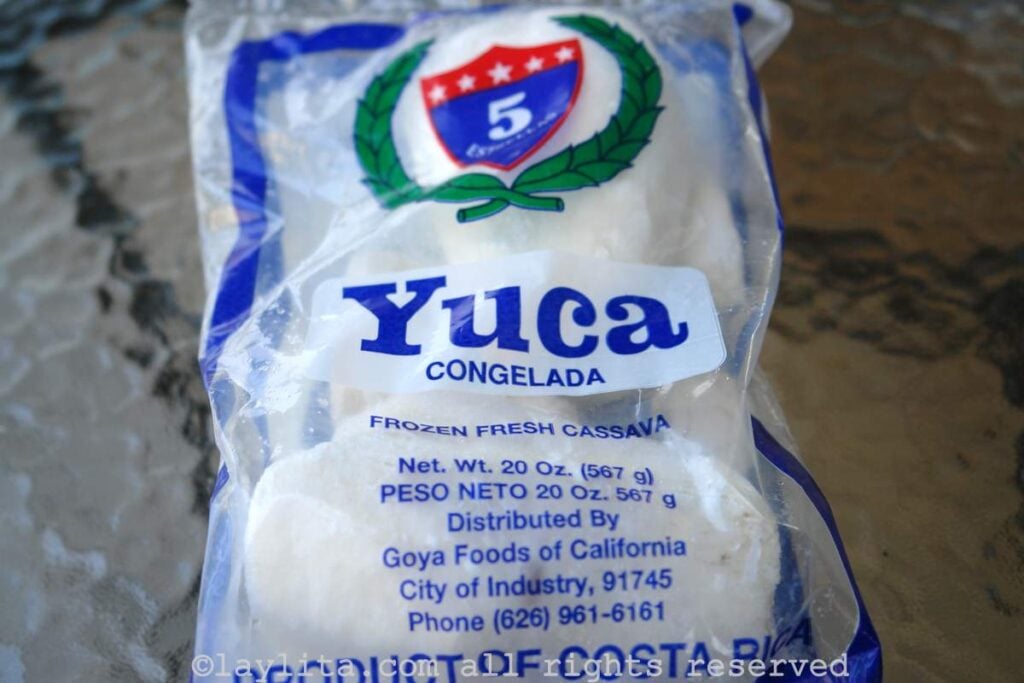 A bag of frozen peeled yuca or cassava