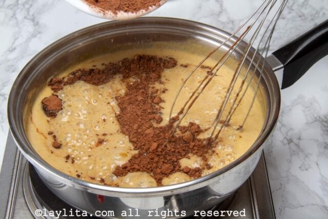 Add the cocoa powder to the pudding