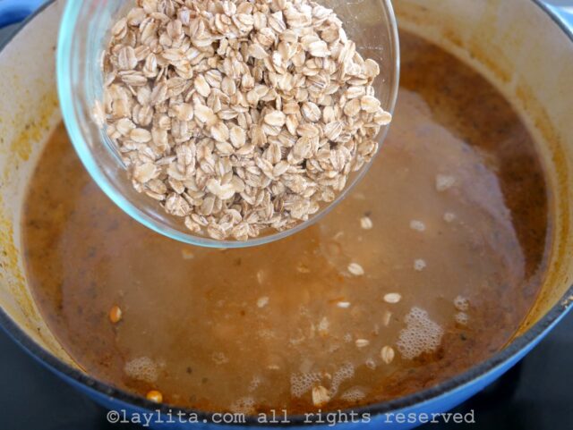 Adding a bowl of lightly toasted oats to the soup broth