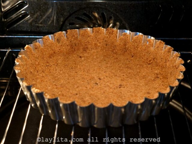 Cookie crust baking in the oven