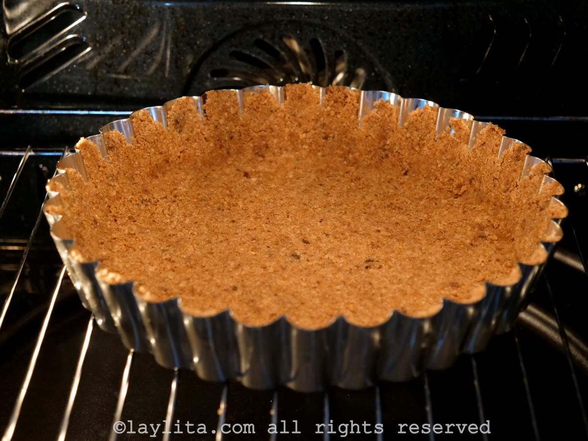 Cookie crust baking in the oven