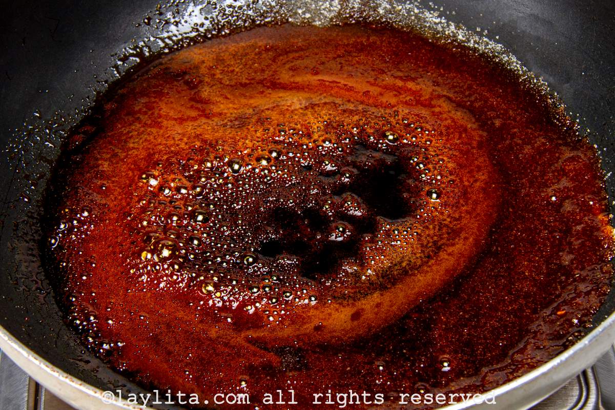 Papelon cooked until dark brown in a pan.