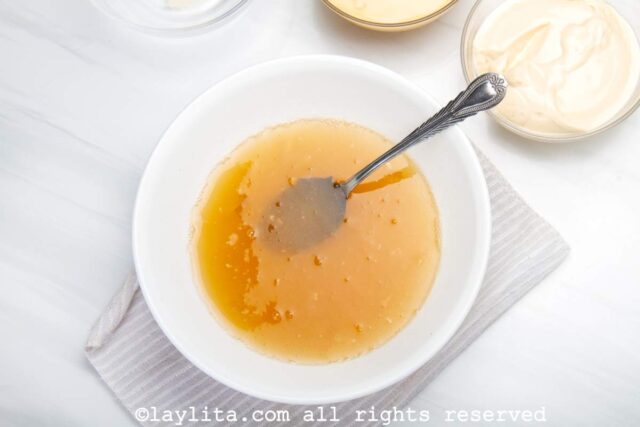 Unflavored gelatin being mixed in a bowl