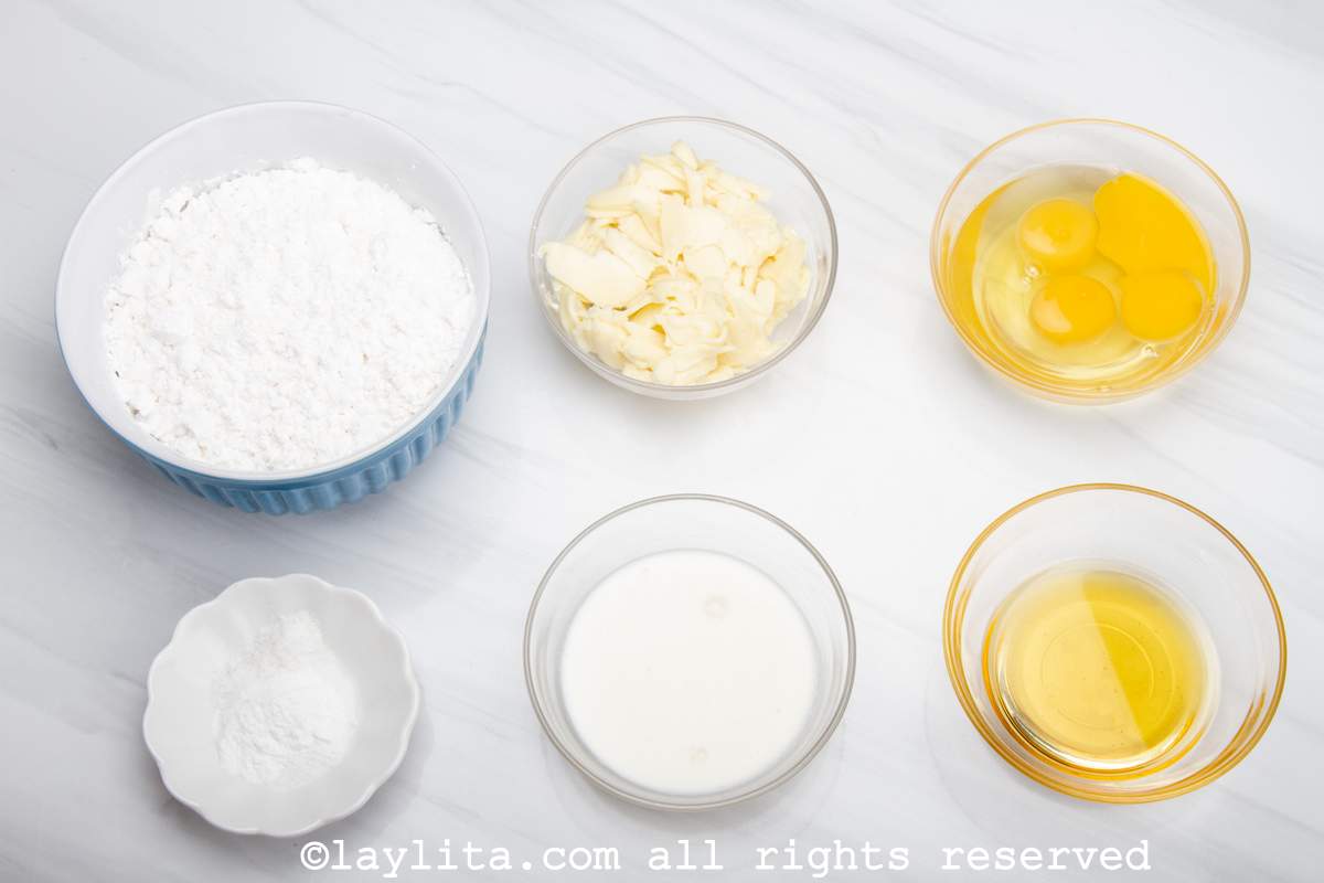 Ingredients needed to make Paraguayan chipa on a white surface