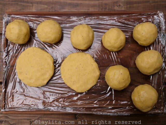 Forming the green plantain dough into balls and patties