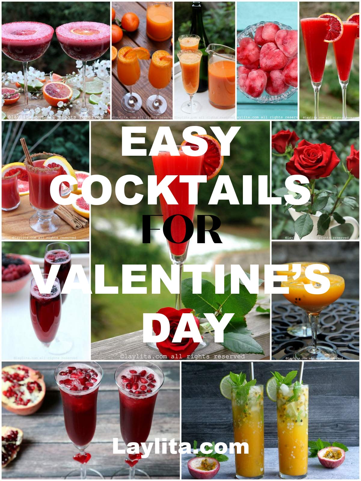 Photo collage of cocktails for Valentine´s Day with text overlayed