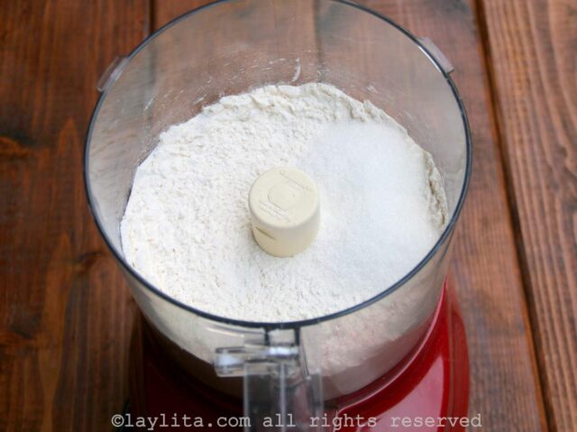 Flour and sugar in a food processor bowl