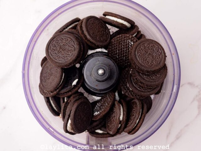 Whole oreos in a food processor