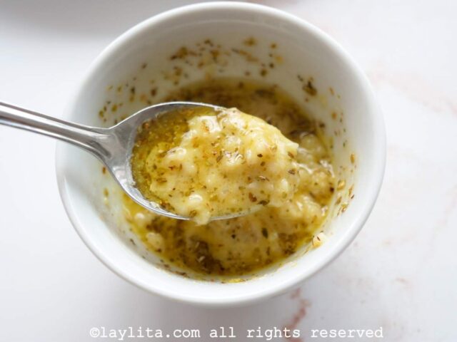 A marinade of garlic, lemon, oregano, mustard
