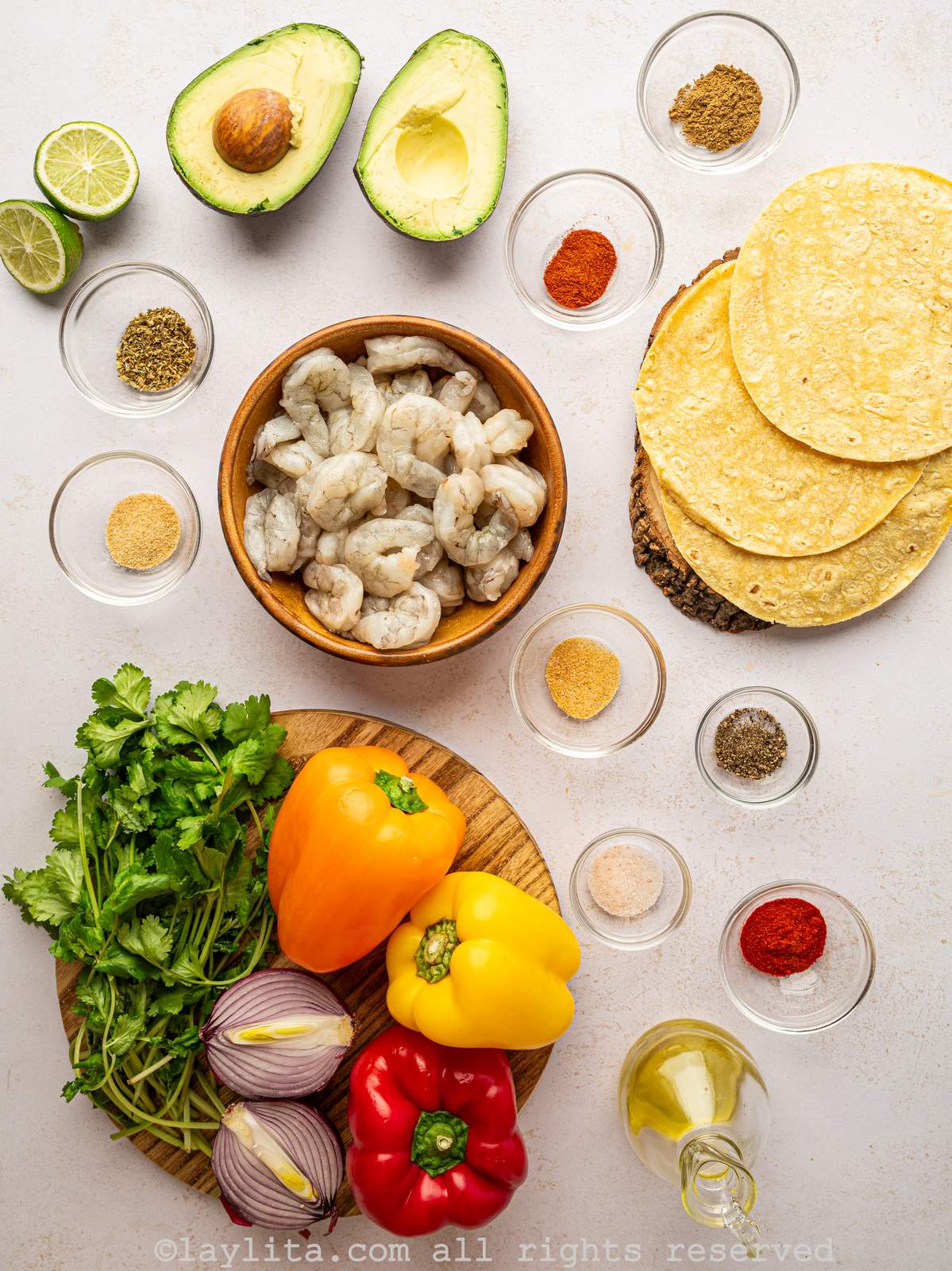 Ingredients for Shrimp Fajitas on a kitchen counter
