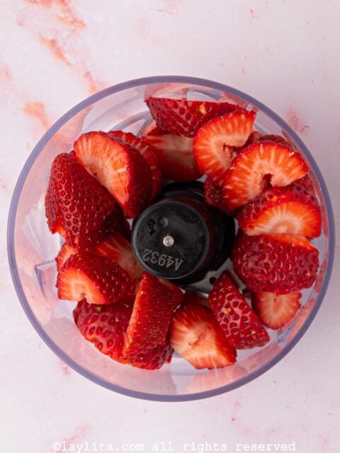 Blend strawberries until smooth