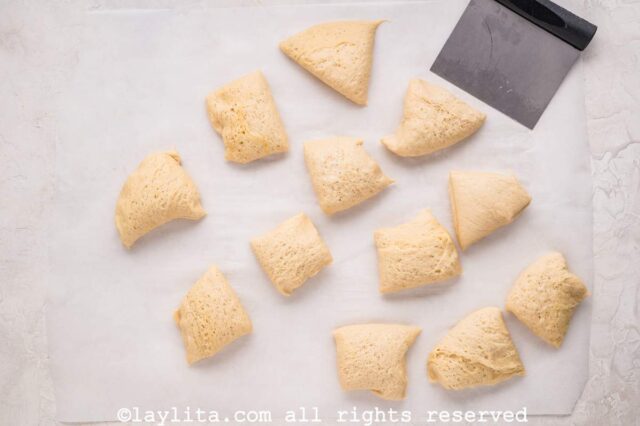 Dough cut into 12 equal pieces