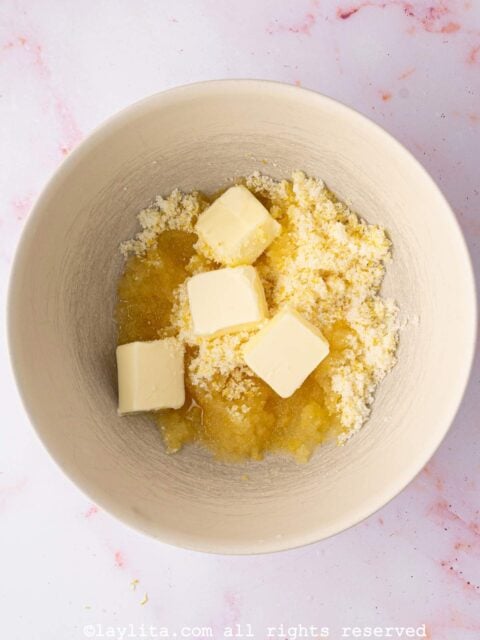 Add butter and oil to the lemon zest mix