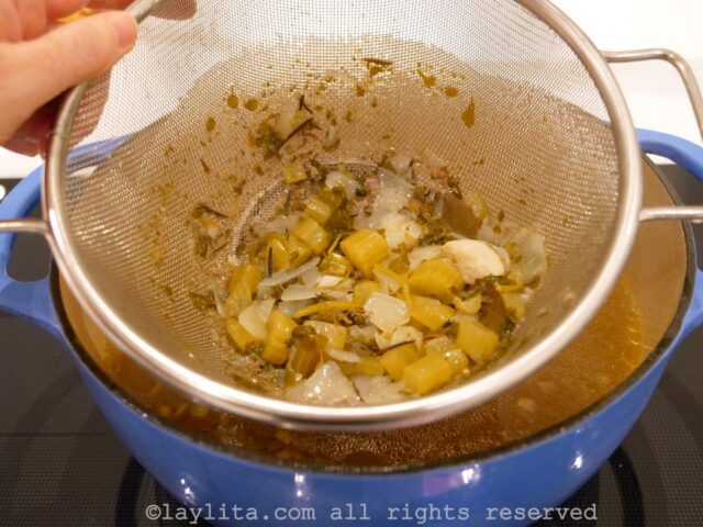 Straining the beef broth
