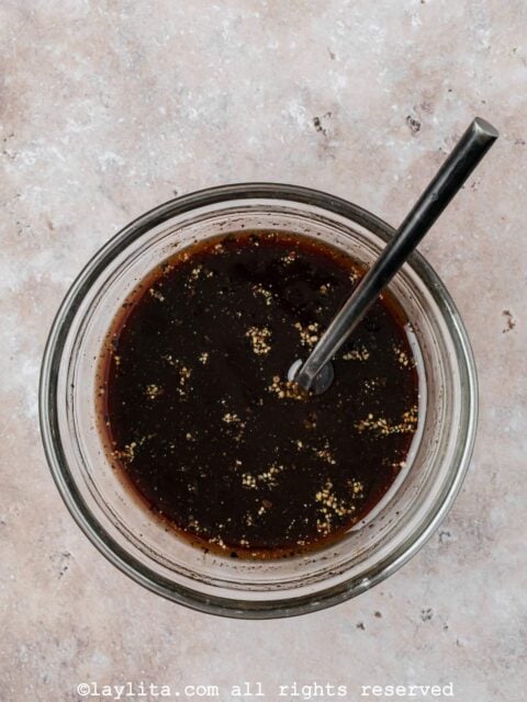 Stir fry sauce in a glass bowl