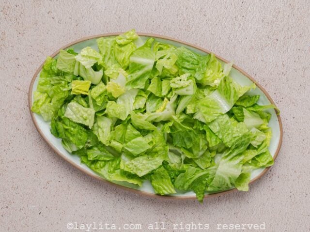 Chopped lettuce on a platter