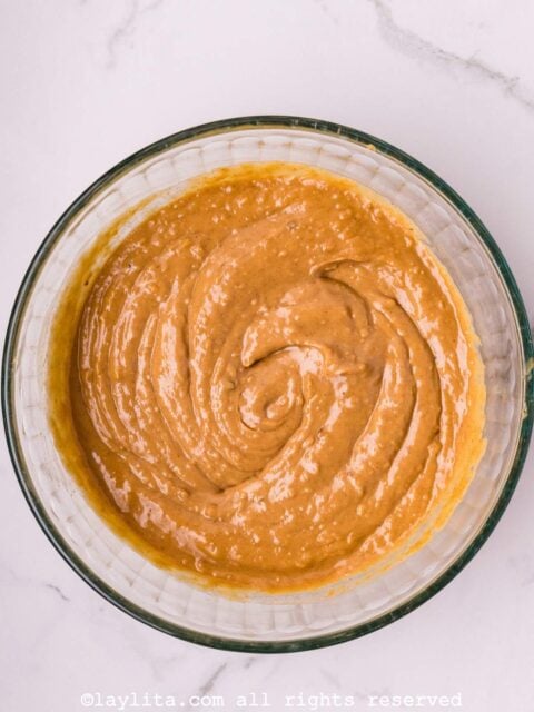 Peanut sauce in a glass bowl