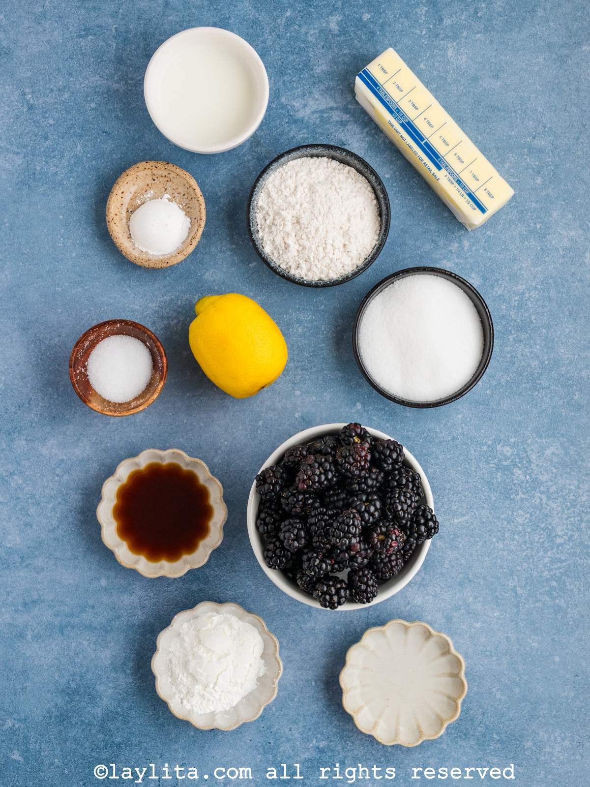 Ingredients needed to make easy blackberry cobbler