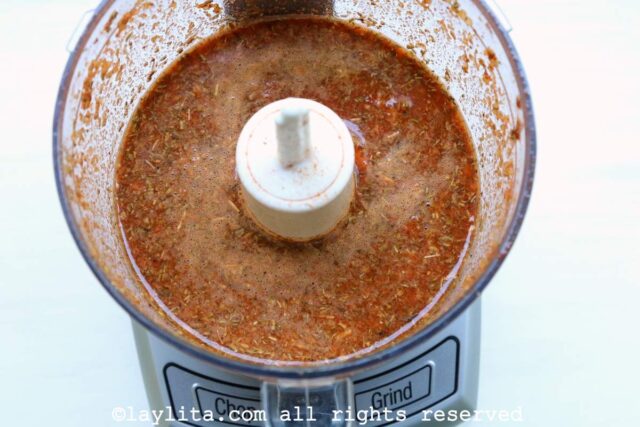 Chicha de jora marinade in a food processor