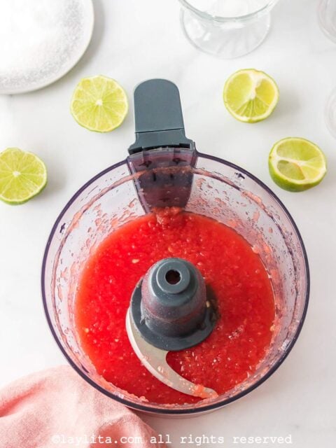 Blended watermelon in a food processor