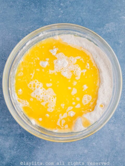 Add in the milk and butter and mix until mostly combined