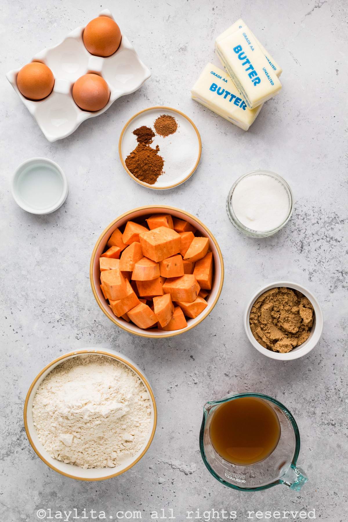 Ingredients for Sweet Potato Empanadas on a kitchen counter