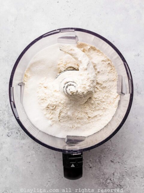 In the bowl of a food processor, add the flour, sugar, and salt and pulse a few times to combine.