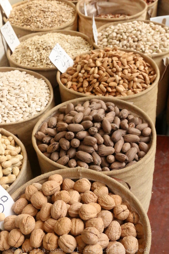 Amazing selection of nuts and dry fruit at Shuk Levinsky market in Tel Aviv